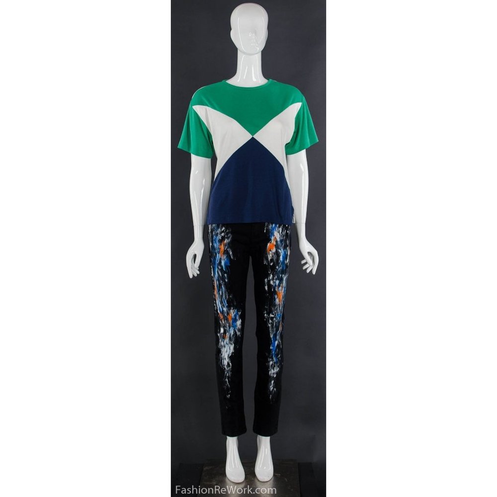 80's Color Block Triangular T-Shirt Geometric Gre… - image 2